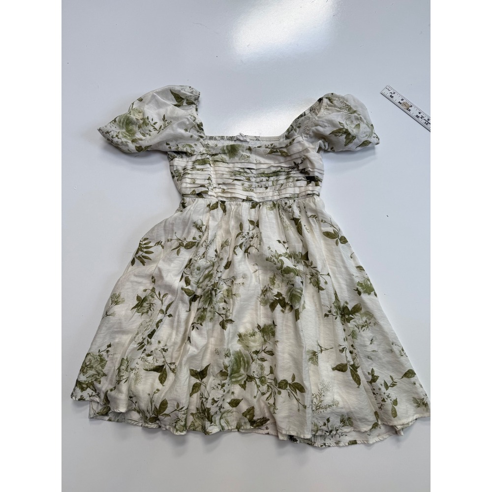 Blu Pepper Green Floral Puff Sleeve Mini Dress Cottagecore Square Neck Small
